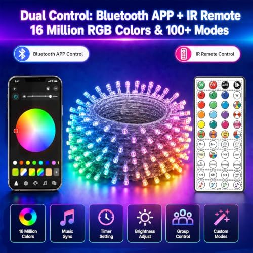 Smart Color Changing Christmas Lights App & Remote Control, 164Ft 500 LED, alternate view 3