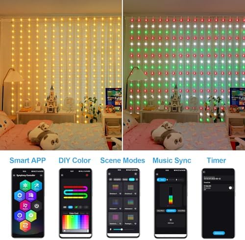 Smart Color Changing Curtain Lights RGB 5050 Built in Chip with App Remote, alternate view 2