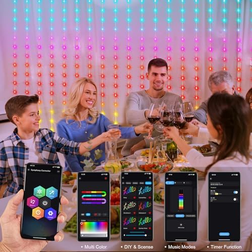 Smart Curtain Lights 6.6 x 9.8Ft 16 Million Colors Changing in 6.6 x 9.8Ft in 5050 RGB Built in Chip, alternate view 3