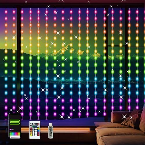 Smart Curtain Lights RGB Color Changing Christmas Curtain Lights, USB Powered with Remote/APP Control Curtain