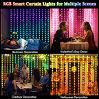 Smart Curtain Lights RGB Color Changing Christmas Curtain Lights, USB Powered with Remote/APP Control Curtain, alternate view