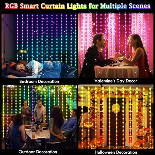 Smart Curtain Lights RGB Color Changing Christmas Curtain Lights, USB Powered with Remote/APP Control Curtain, alternate view