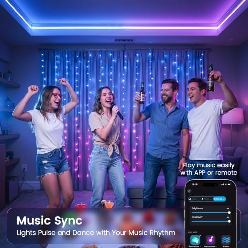 Smart RGB-IC Curtain Lights Plug in App Control, 8.2x6.6ft 280 LED in 8.2x6.6ft, alternate view 4