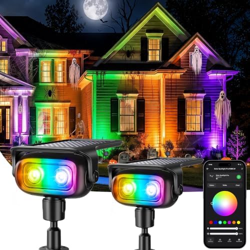 Smart Solar Spot Lights, 2 Pack Color Changing Outdoor Spotlights