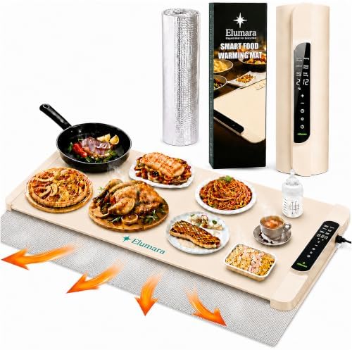 Smart Warming Mat for Food XXL 36"x15", 500W Silicone Warming Tray in Beige