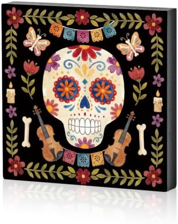 Smile Dia de los Muertos Wooden Block Decor