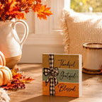 Smile Double-Sided Fall Wooden Block Decor with Black Pumpkin and Thankful Grateful Blessed Design, Rustic, alternate view 3