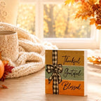 Smile Double-Sided Fall Wooden Block Decor with Black Pumpkin and Thankful Grateful Blessed Design, Rustic, alternate view 6