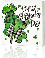 Smile Double-Sided St.Patrick's Day Wooden Block Decor, Shamrock "Happy St. Patrick's Day" & "Hello Lucky"