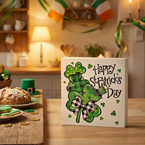 Smile Double-Sided St.Patrick's Day Wooden Block Decor, Shamrock "Happy St. Patrick's Day" & "Hello Lucky", alternate view 3