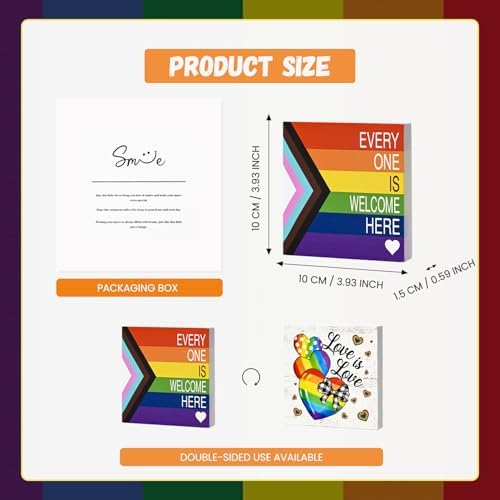 Smile Pride Month Wooden Tabletop Decor Set "Everyone Is Welcome Here" & "Love Is Love" Double-Sided Desktop, alternate view