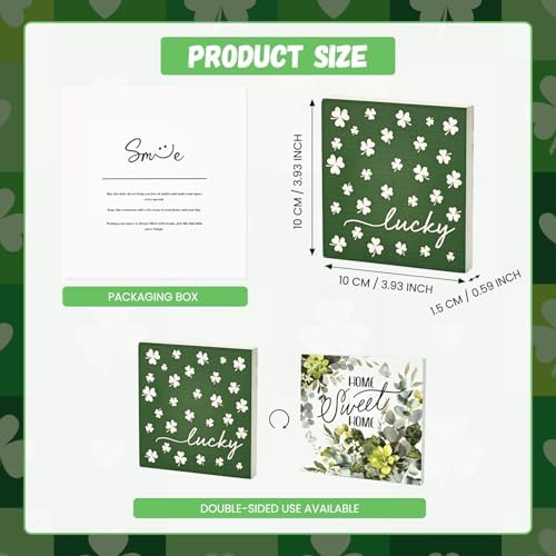 Smile Spring Double-Sided Wooden Block Decor - St.Patrick's Day "Lucky" Shamrock & "Home Sweet Home", Irish, alternate view 2