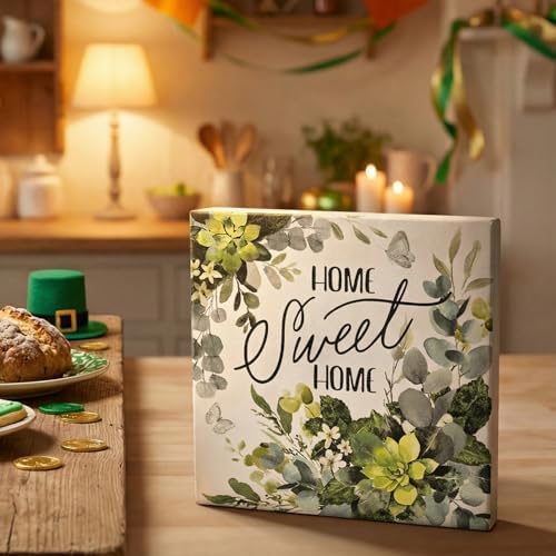 Smile Spring Double-Sided Wooden Block Decor - St.Patrick's Day "Lucky" Shamrock & "Home Sweet Home", Irish, alternate view 3
