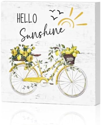 Smile Summer Wooden Decorations, Hello Sunshine Lemon Bicycle Decor, Wooden Sign Rustic Home Decor