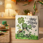Smile Wooden Block Decor St. Patrick's Day Gnome Design, Tabletop Shelf Wood Sign for Home Office Desk, alternate view 3