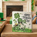 Smile Wooden Block Decor St. Patrick's Day Gnome Design, Tabletop Shelf Wood Sign for Home Office Desk, alternate view 4