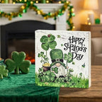 Smile Wooden Block Decor St. Patrick's Day Gnome Design, Tabletop Shelf Wood Sign for Home Office Desk, alternate view 5