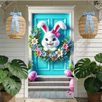 Smiling Bunny Easter Door Cover 35x71 Inches Polyester in 35x71 Inches