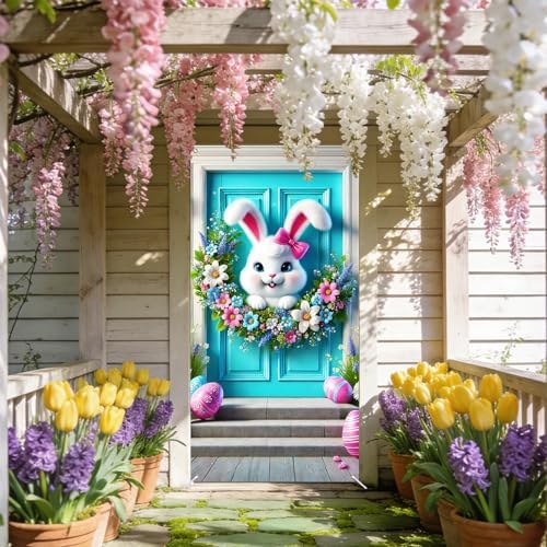 Smiling Bunny Easter Door Cover 35x71 Inches Polyester in 35x71 Inches, alternate view 2