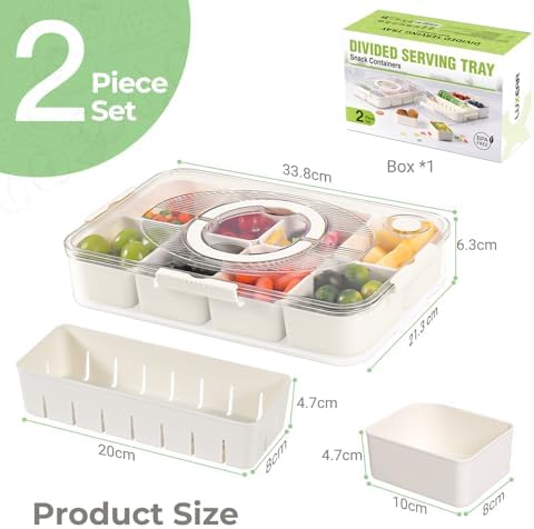 Snackle Box Container Dishwasher Safe Divided Serving Tray with Lid in 2pack white in White, alternate view 3