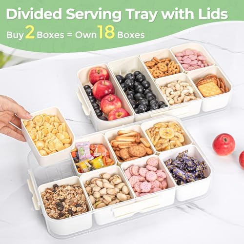 Snackle Box Container Dishwasher Safe Divided Serving Tray with Lid in 2pack white in White, alternate view 4