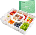 Snackle Box Container Dishwasher Safe Divided Serving Tray with Lid Handle in Cream