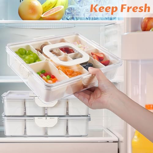 Snackle Box Container Dishwasher Safe Divided Serving Tray with Lid Handle in Cream, alternate view 2