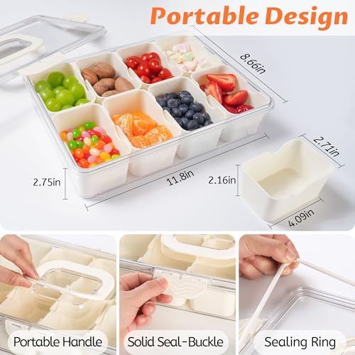 Snackle Box Container Dishwasher Safe Divided Serving Tray with Lid Handle in Cream, alternate view 3