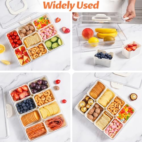 Snackle Box Container Dishwasher Safe Divided Serving Tray with Lid Handle in Cream, alternate view 6