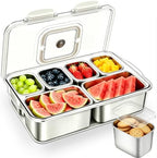 Snackle Box Container, Stainless Steel Divided Serving Tray with Lid and Handle, Large Snack Tray for Fruit