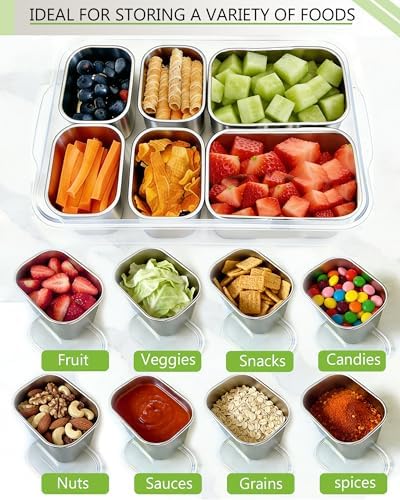 Snackle Box Container, Stainless Steel Divided Serving Tray with Lid and Handle, Large Snack Tray for Fruit, alternate view 4