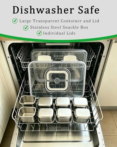 Snackle Box Container, Stainless Steel Divided Serving Tray with Lid and Handle, Large Snack Tray for Fruit, alternate view 4