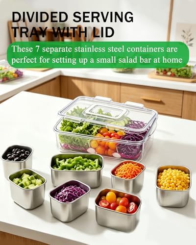 Snackle Box Container, Stainless Steel Divided Serving Tray with Lid and Handle, Large Snack Tray for Fruit, alternate view 6