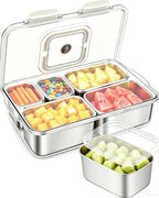 Snackle Box Container, Stainless Steel Divided Serving Tray with Lid and Handle, Large Snack Tray for Fruit