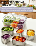 Snackle Box Container, Stainless Steel Divided Serving Tray with Lid and Handle, Large Snack Tray for Fruit, alternate view 2