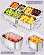 Snackle Box Container, Stainless Steel Divided Serving Tray with Lid and Handle, Large Snack Tray for Fruit, alternate view 3