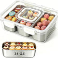 Snackle Box Container, Stainless Steel Divided Serving Tray with Lid and Handle, Large Snack Tray for Fruit