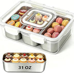 Snackle Box Container, Stainless Steel Divided Serving Tray with Lid and Handle, Large Snack Tray for Fruit