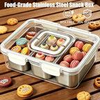 Snackle Box Container, Stainless Steel Divided Serving Tray with Lid and Handle, Large Snack Tray for Fruit, alternate view 3