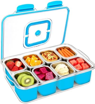 Snackle Box Container, Stainless Steel Divided Serving Tray with Lid and Handle, Large Snack Tray for Fruit