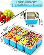 Snackle Box Container, Stainless Steel Divided Serving Tray with Lid and Handle, Large Snack Tray for Fruit, alternate view 3