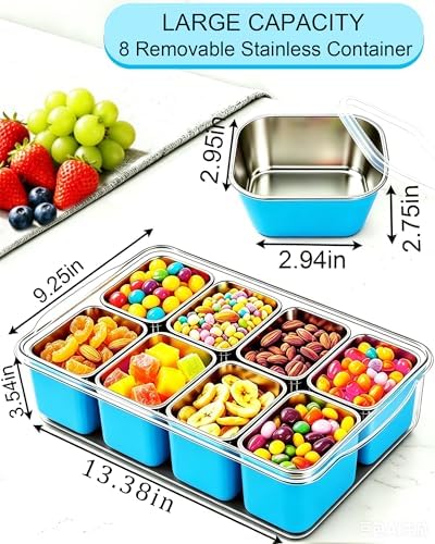 Snackle Box Container, Stainless Steel Divided Serving Tray with Lid and Handle, Large Snack Tray for Fruit, alternate view 3