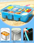 Snackle Box Container, Stainless Steel Divided Serving Tray with Lid and Handle, Large Snack Tray for Fruit, alternate view 5