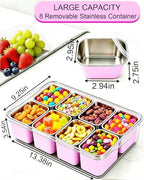 Snackle Box Container, Stainless Steel Divided Serving Tray with Lid and Handle, Large Snack Tray for Fruit, alternate view 2