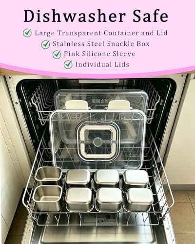 Snackle Box Container, Stainless Steel Divided Serving Tray with Lid and Handle, Large Snack Tray for Fruit, alternate view 5