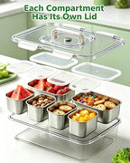 Snackle Box Container, Stainless Steel Divided Serving Tray with Lid and Handle, Large Snack Tray for Fruit, alternate view 4