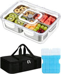 Snackle Box Container, Stainless Steel Divided Serving Tray with Lid and Handle, Large Snack Tray for Fruit