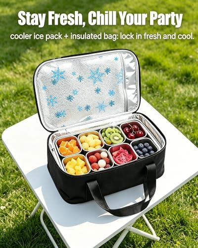 Snackle Box Container, Stainless Steel Divided Serving Tray with Lid and Handle, Large Snack Tray for Fruit, alternate view 5