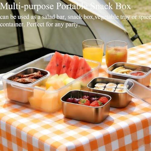 Snackle Box Container, Stainless Steel Divided Serving Tray with Lid and Handle, Large Snack Tray for Fruit, alternate view 6