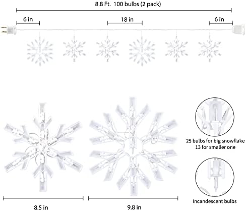 Snowflake Christmas String Lights - 2 Pack 6 Drops 8.8 Ft. 100 Mini Bulb Snowflake Icicle Lights with Hooks, alternate view 5